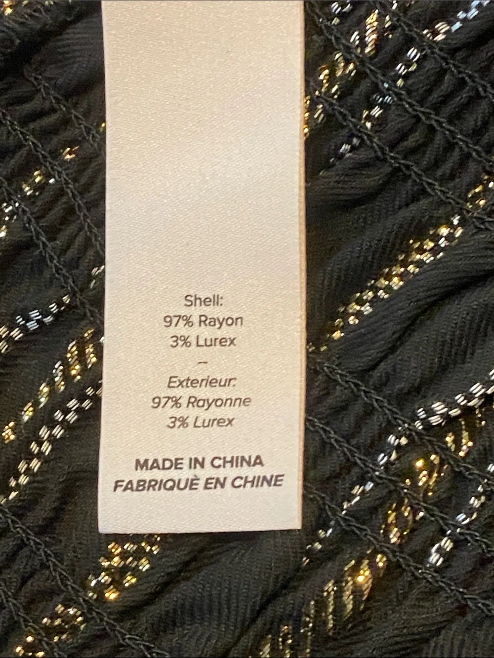 CINQ À SEPT Cooper Black Top Medium Ribbed Mock Neck Sleeve Metallic Stripe